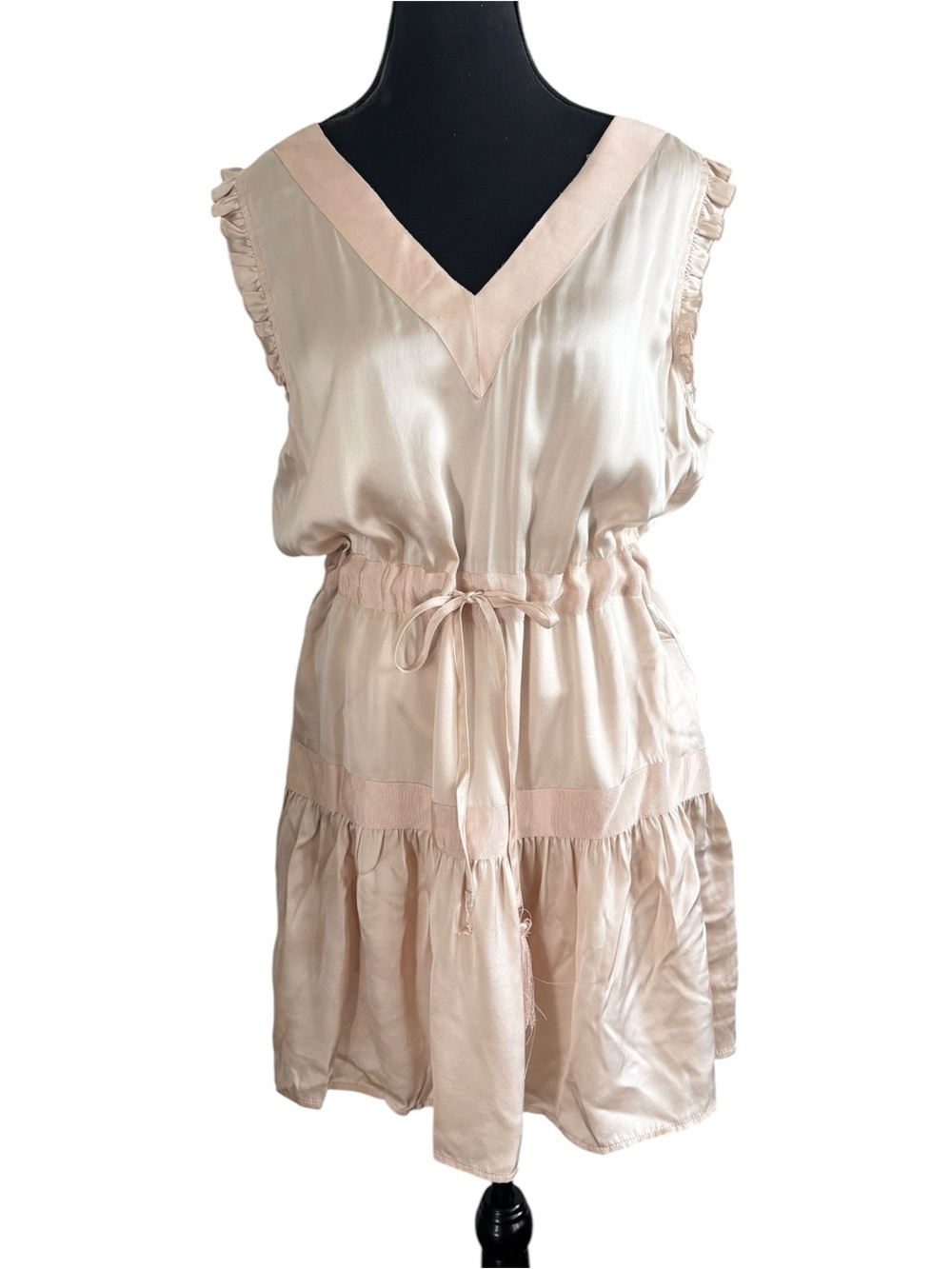 Flannel Designer Silk Tiered Ruffle Sleeveless Dress